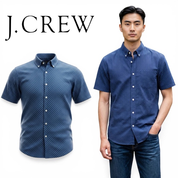 J. Crew Other - J.Crew Shirt Men Short Sleeve Blue Polka Dot Size L Button-Up NWT